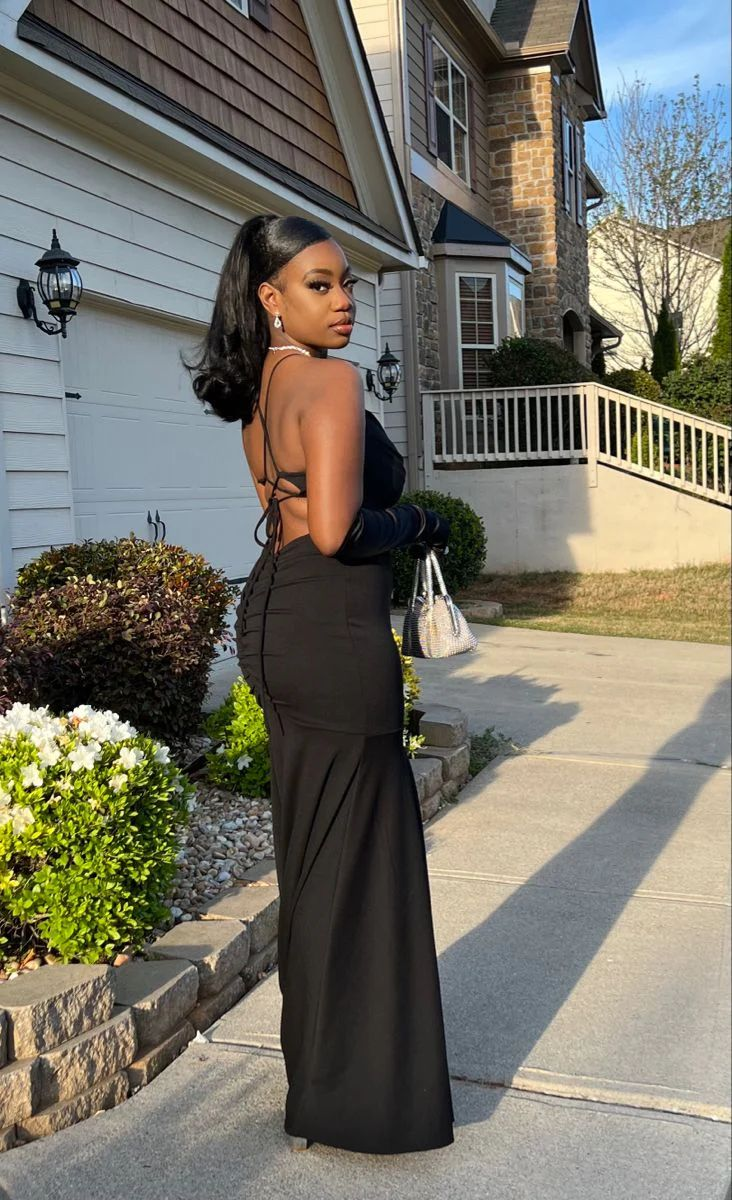 Simple Black Mermaid Evening Dressesï¼_ong Backless Prom Dresses SH848