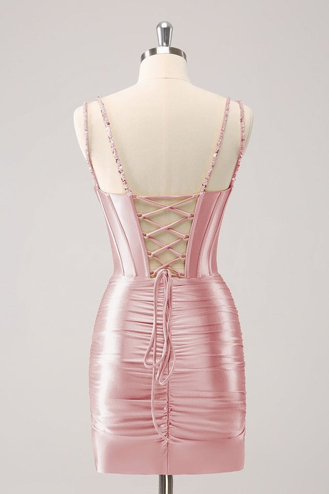 Women Gorgeous Blush Homecoming Dress with Bodycon Corset Short Prom Dress