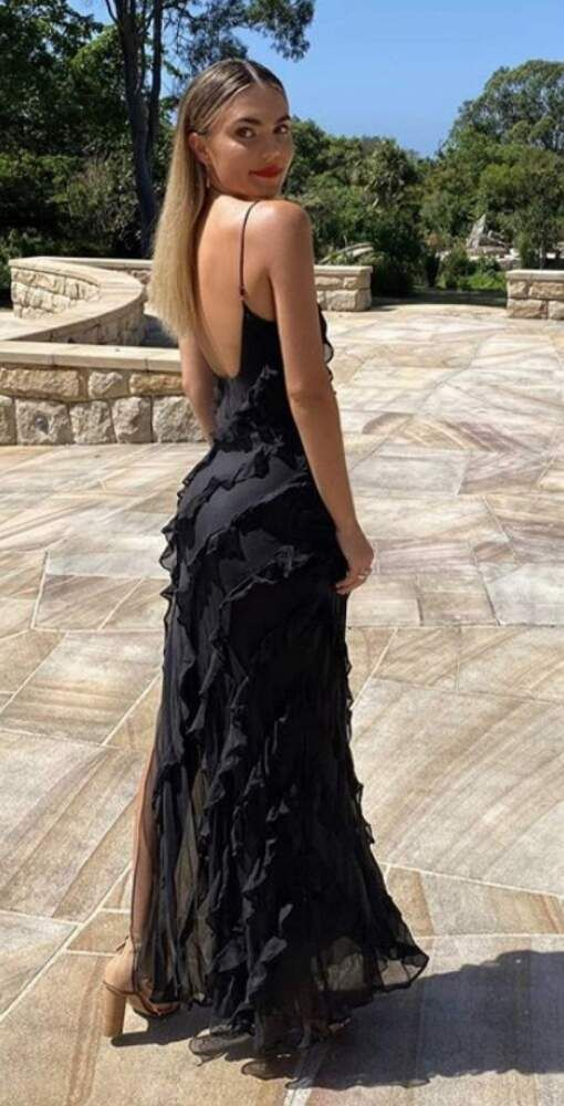 Backless Sheath Black Long Prom Dresses SH888