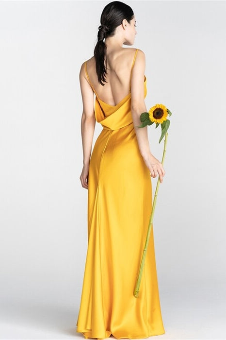 Yellow Long Slip Dress with Slit