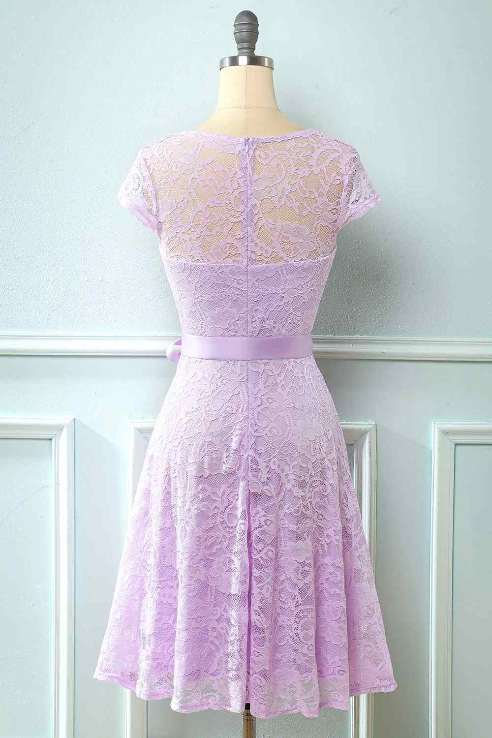 A-line Cap Sleeves Lace Sash Mini Bridesmaid Dress