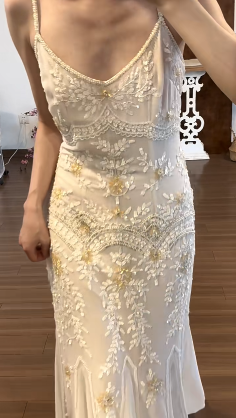 Beading White Vintage Prom Party Dress Evening Dress Birthday Outfit fg8715