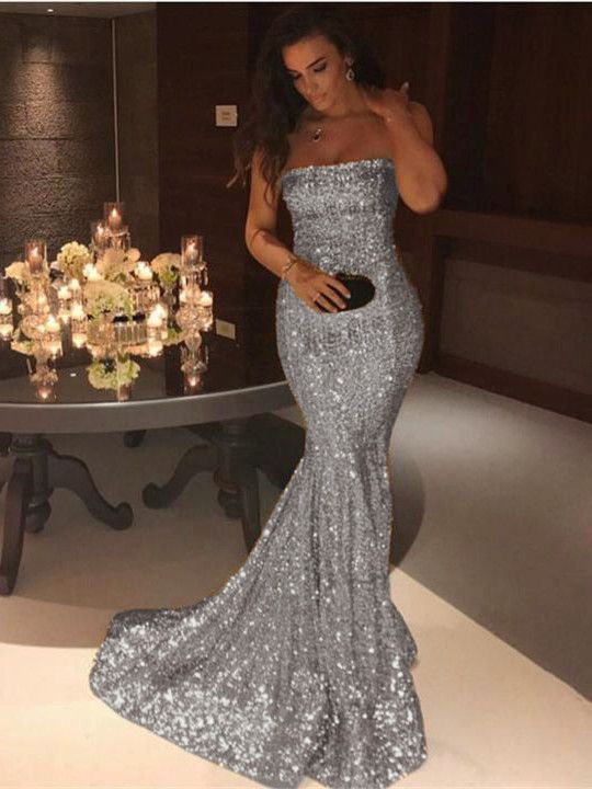 Strapless Sequins Mermaid Evening Dress PD031