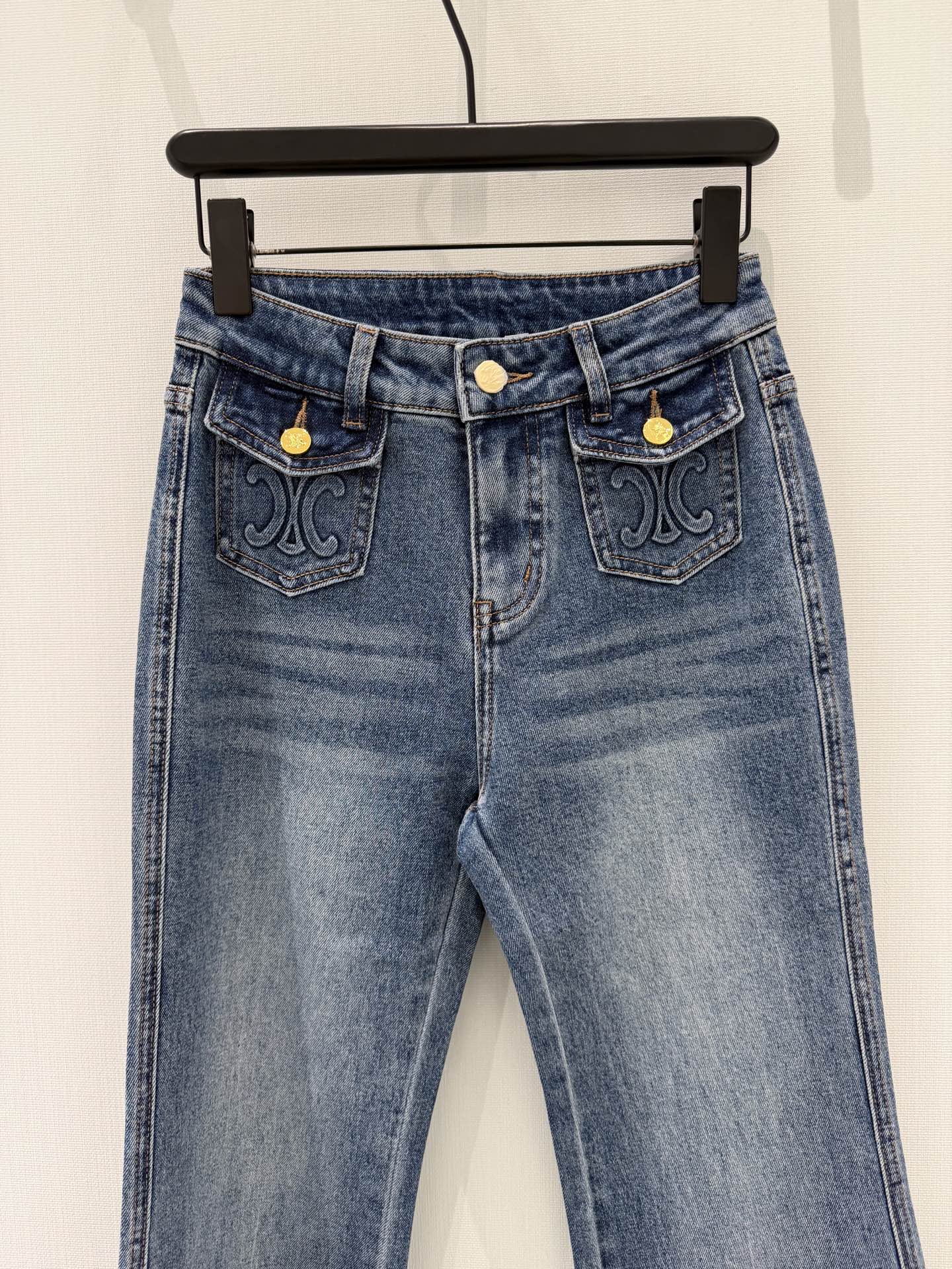 Celine 26S Flap Pocket Flared Jeans Union Wash Cotton 351198