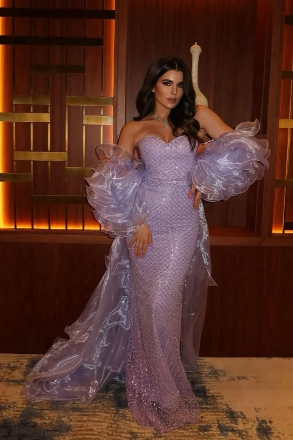Sweetheart Mermaid Lilac Strapless Prom Dress With Streamer Trail