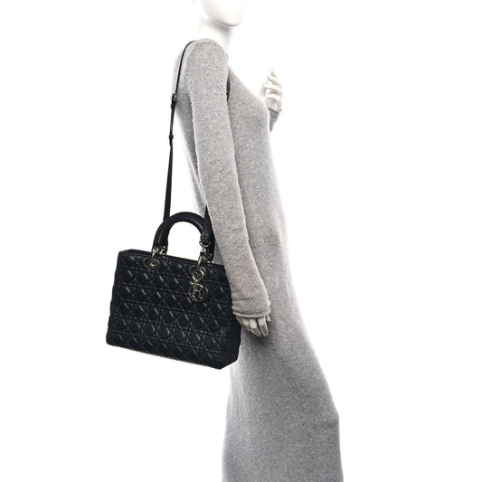 Lambskin Cannage Large Lady Dior Navy Blue