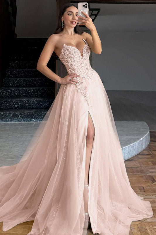 Sleeveless V-Neck A-Line Prom Dress With Embroidery