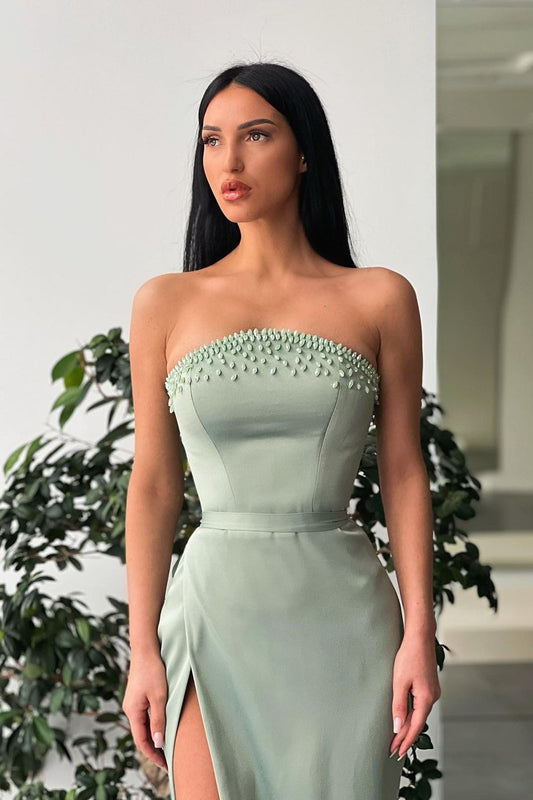 Long Strapless Mermaid Prom Dress With Slit