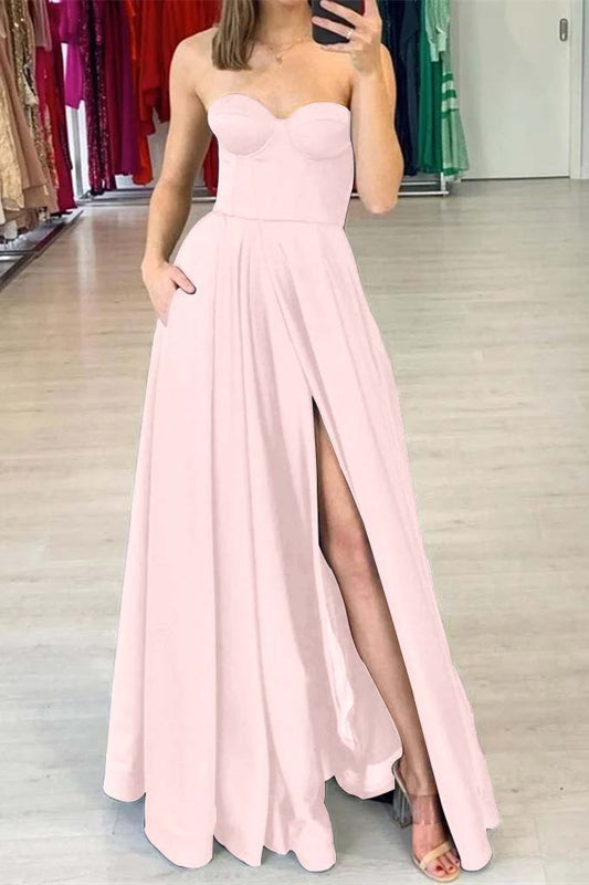 Sweetheart Prom Dress Black Slit With Pockets