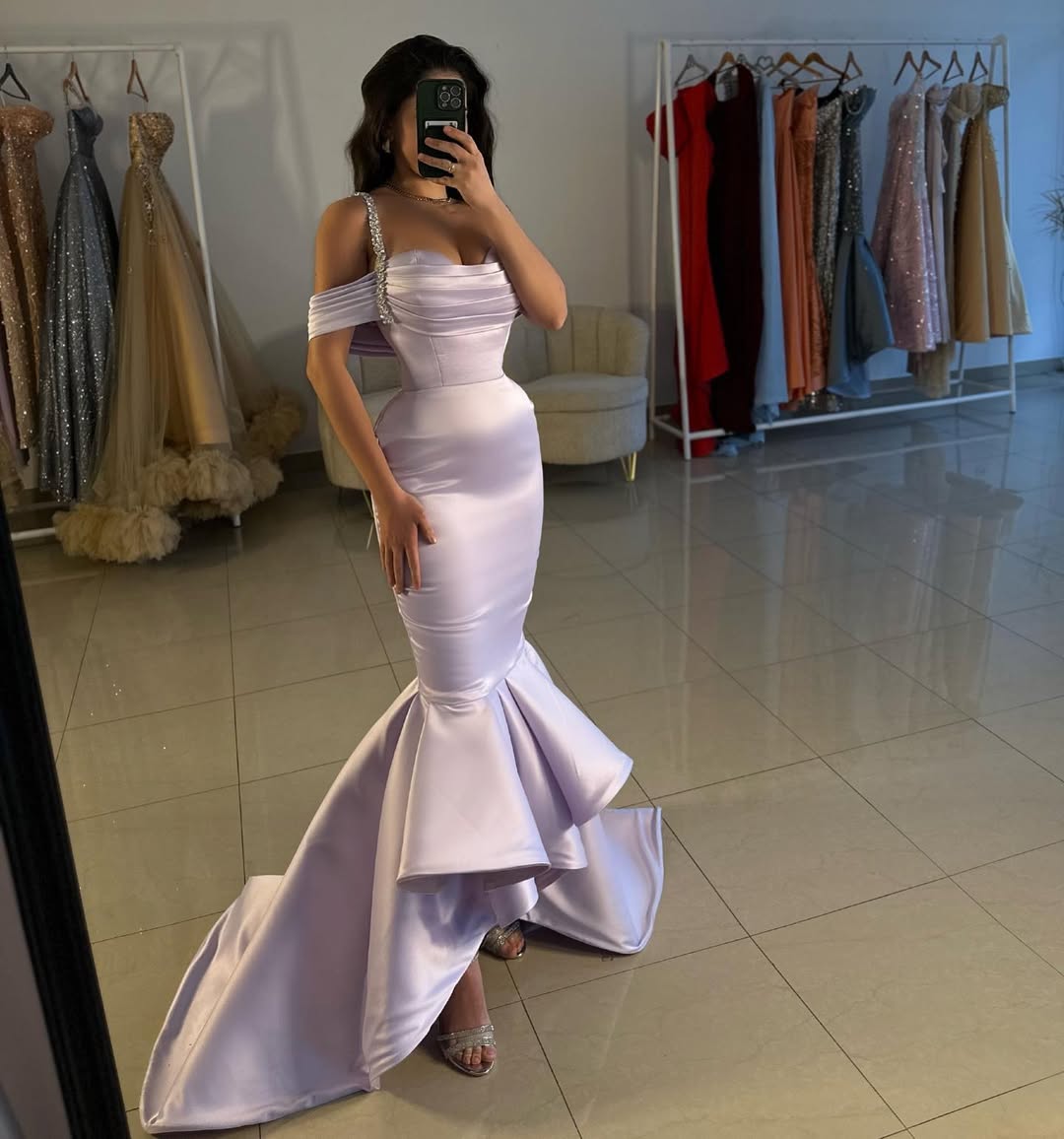Sleeveless Straps Off Shoulder V Neck Mermaid Prom Dress With Beads