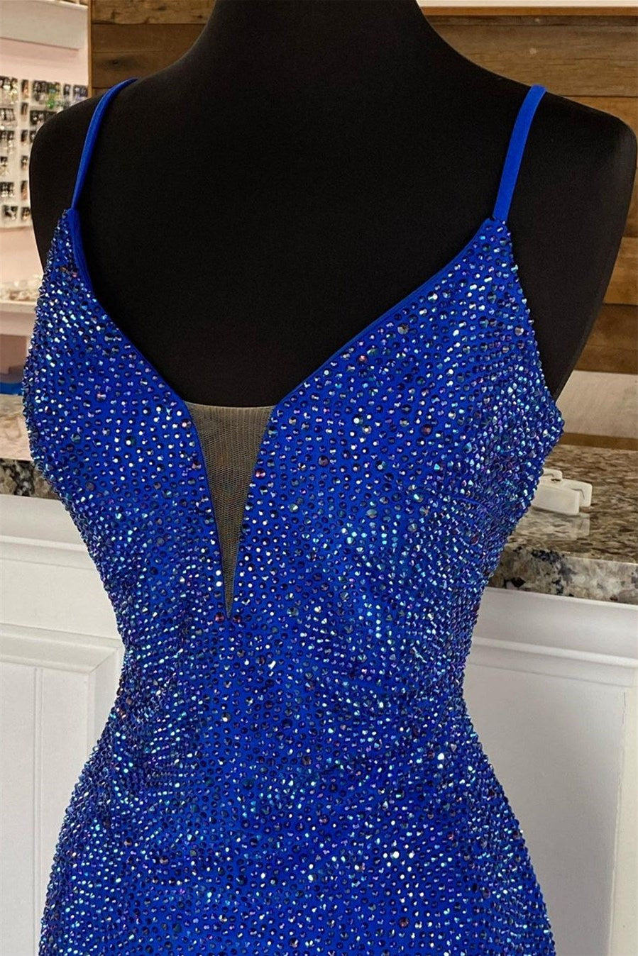 Royal Blue V Neck Mermaid Evening Dress Split With Appliques
