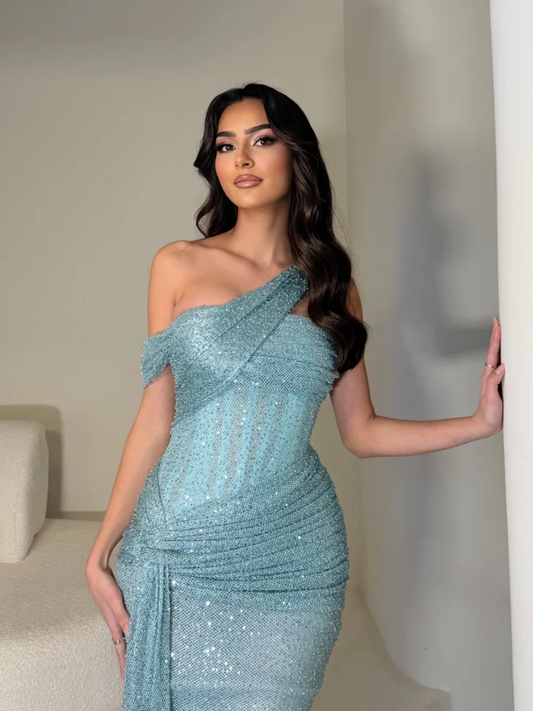 Stunning Sleeveless Sequins Floor Long Mermaid Evening Dress