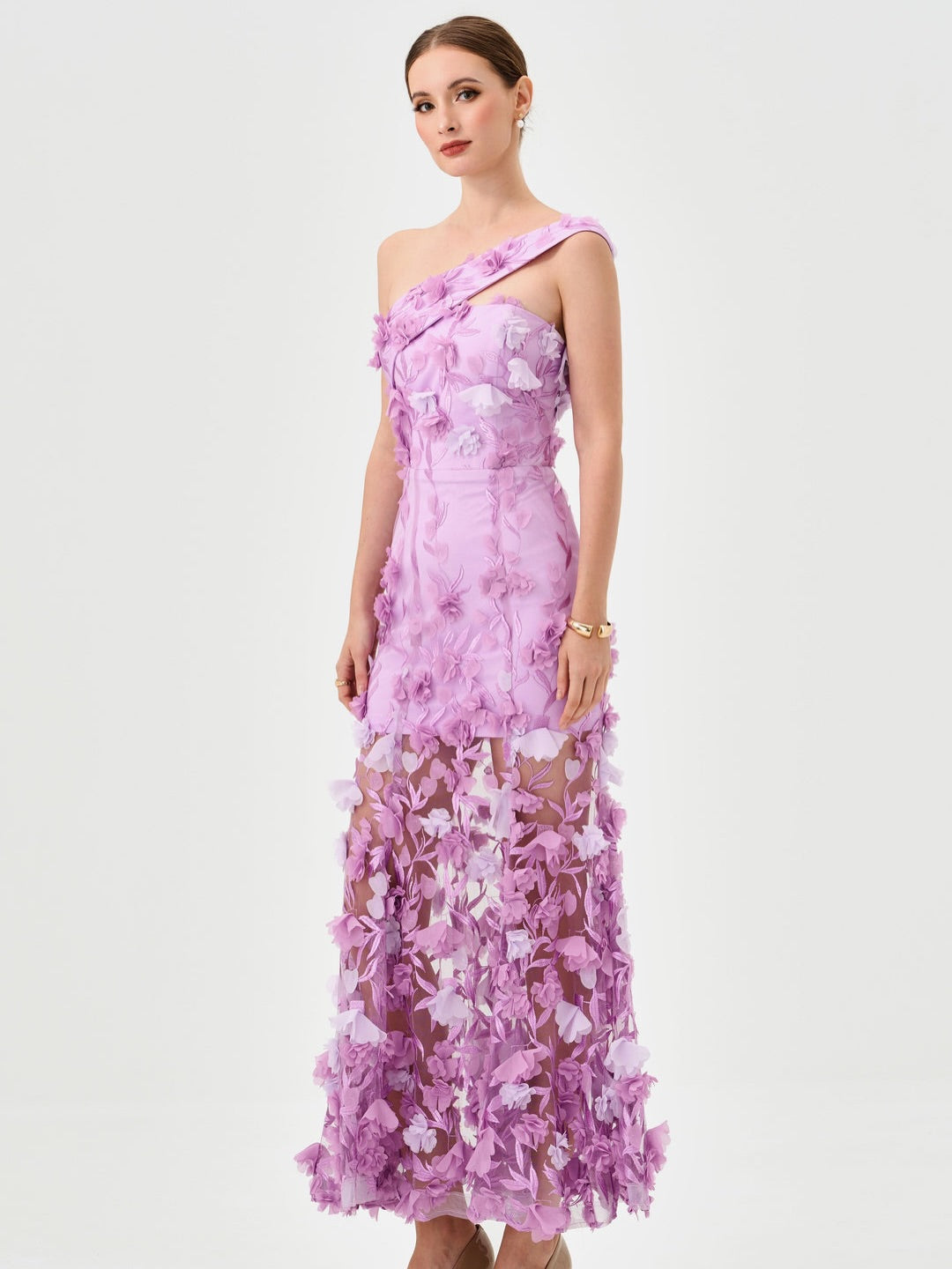 Gorgeous Lilac One Shoulder Sleeveless Evening Dress With Handmade
