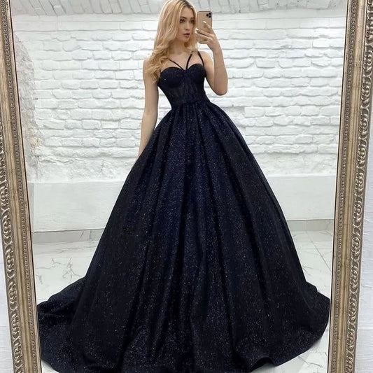 Sleeveless Spaghetti Straps Sweetheart Sequins Prom Dress