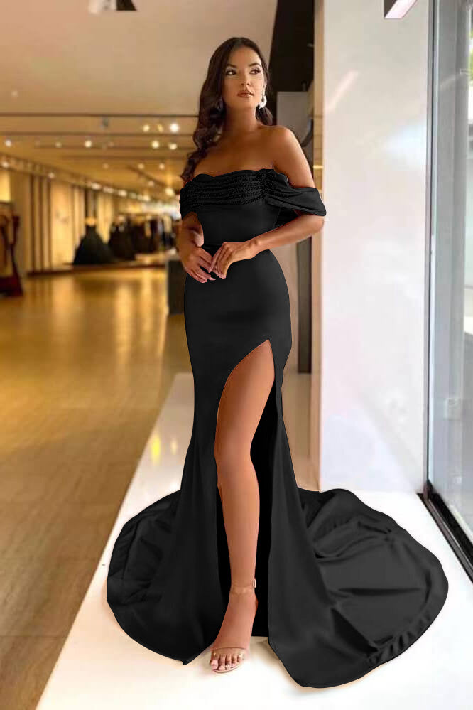 Pink Purple Off-The-Shoulder Mermaid Prom Dress Long Beads With Split