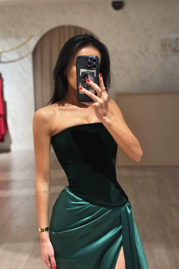 Strapless Long Prom Dress Sleeveless with Slit