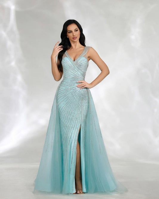 Sleeveless Straps V-Neck Beads Mermaid Prom Dress