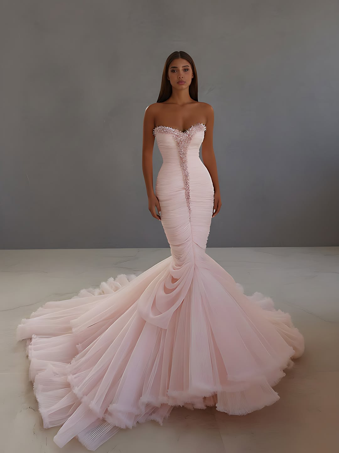 Chic Sleeveless Strapless Mermaid Long Prom Dress