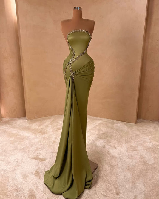 Strapless Sleeveless Beads Mermaid Prom Dress