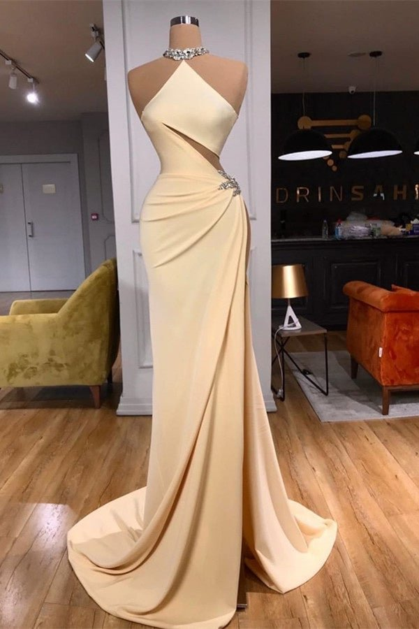 Simple Sleeveless Strapless Beadeds Mermaid Prom Dress