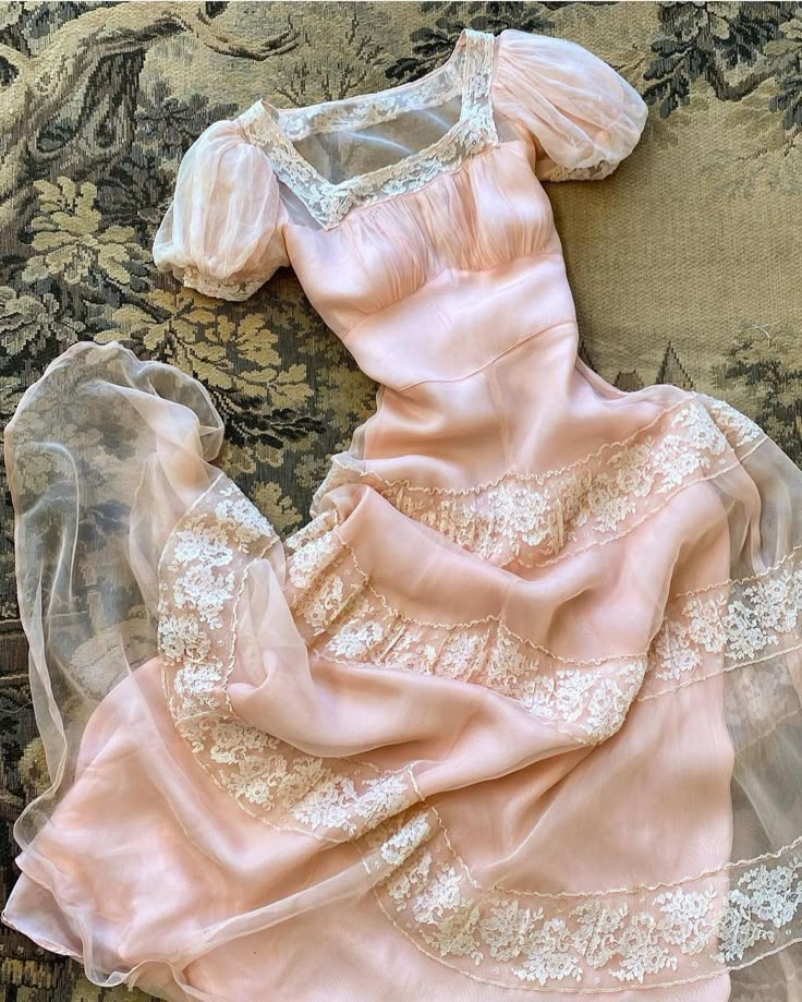 Princess A Line Puff Sleeve Lace Pink Chiffon Long Prom Dress Prom Dress SH2648