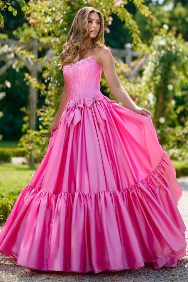 Pink Strapless Long Prom Dress A-Line with Beads