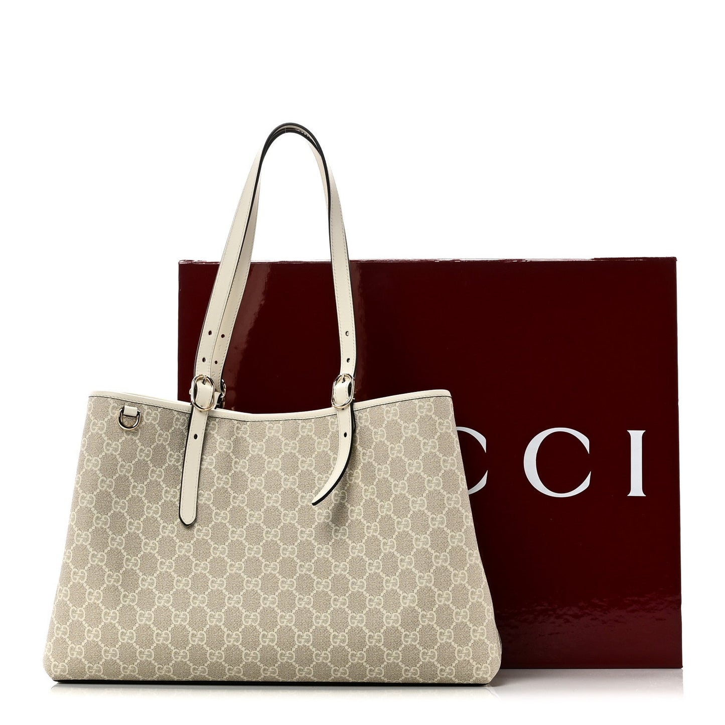 GG Supreme Monogram Emblem Large Tote Bag Mystic White Oatmeal