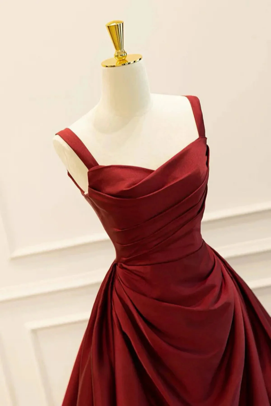 Wine Red Taffeta Straps Party Dress Prom Dress, Wine Red A-line Evening Dress fg8722