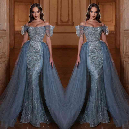 Off The Shoulder Mermaid Prom Dress Tulle Ruffles With Appliques