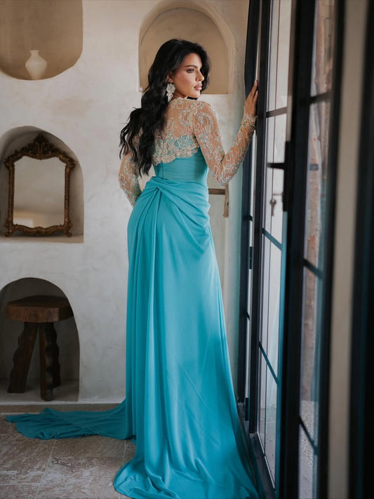 Sleeveless Elegant Pleated Prom Dress With Long Sleeves Shawl