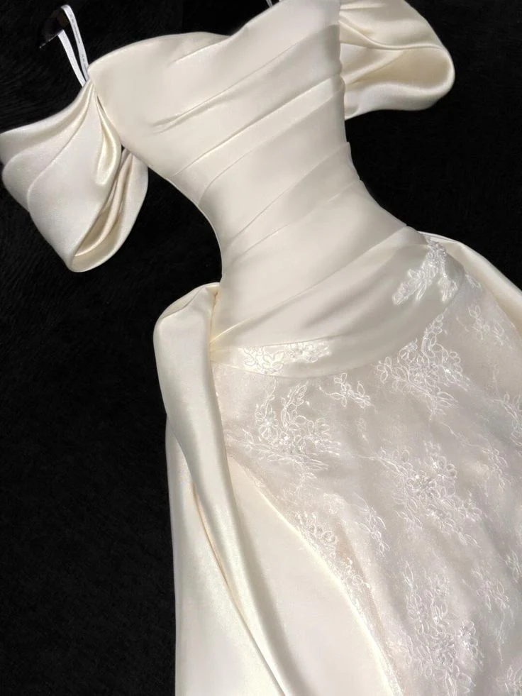 Mermaid Off The Shoulder Satin Lace wedding Dress,Formal Evening Dress fg8495