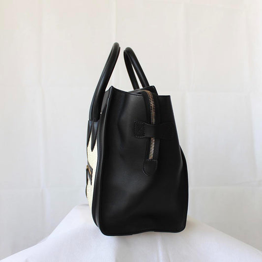 Celine White Python Leather Black Luggage Mini Tote Bag