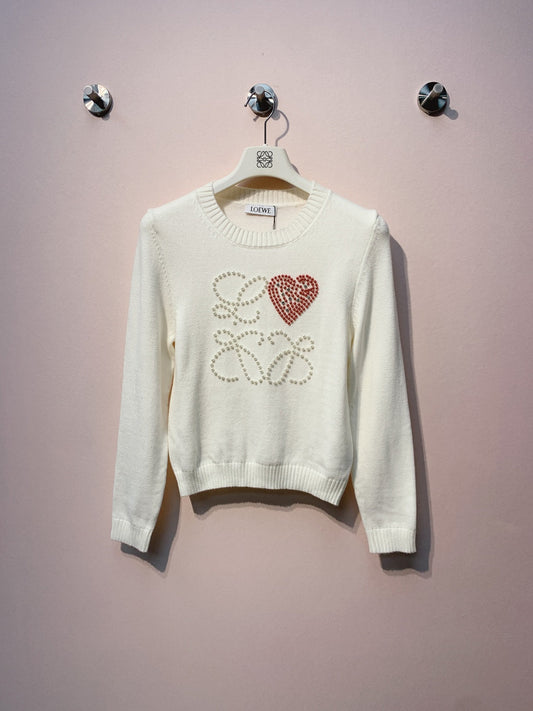 Loewe 2025 White and Blue Beaded Logo Sweater Wool Cashmere 314435