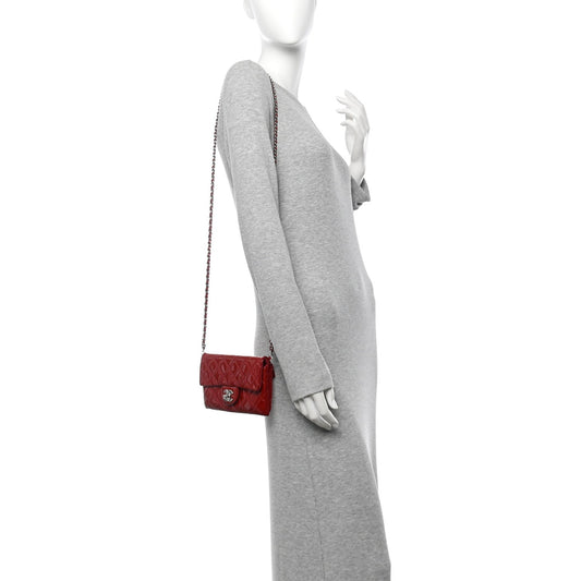 Patent Quilted Mini Flap Clutch With Chain Red