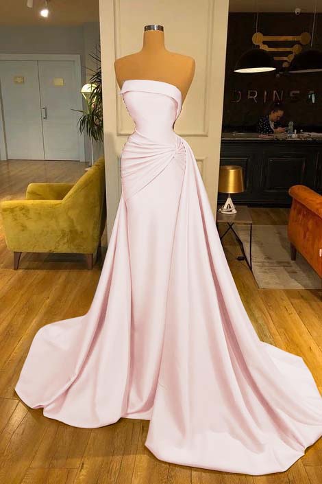 Strapless Baby Blue Elegant Mermaid Evening Dress Long With Ruffle
