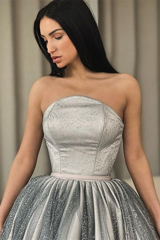 Strapless Silver Short A-Line Prom Dress With Sequins