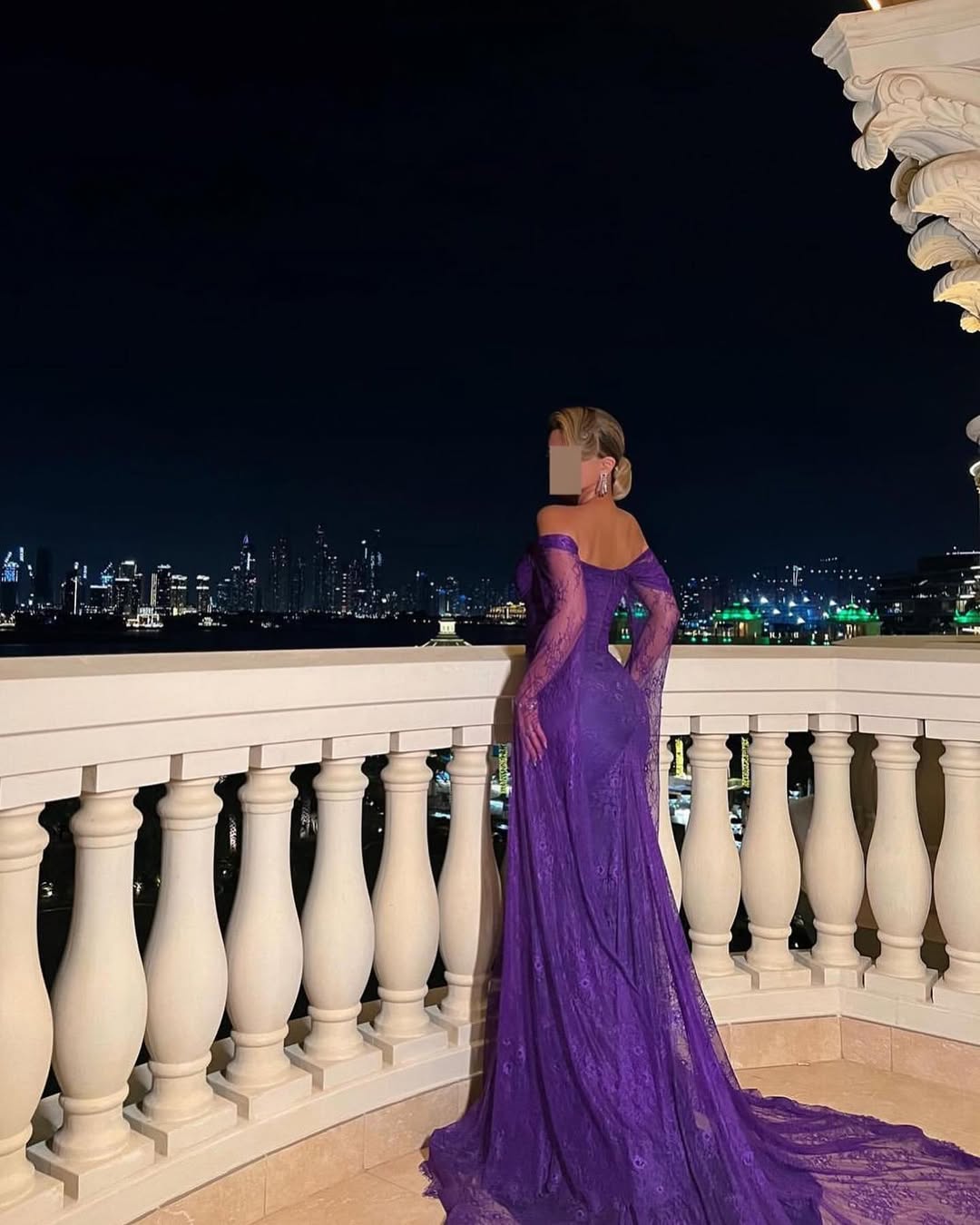 Stunning Purple Lace Embroidery Slim Long Sleeves Prom Dress with Train