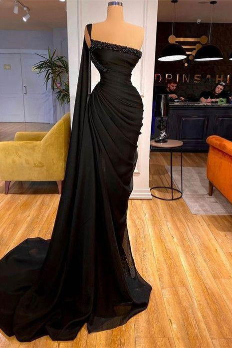 Mermaid Black Prom Dress Ruffles With Beads