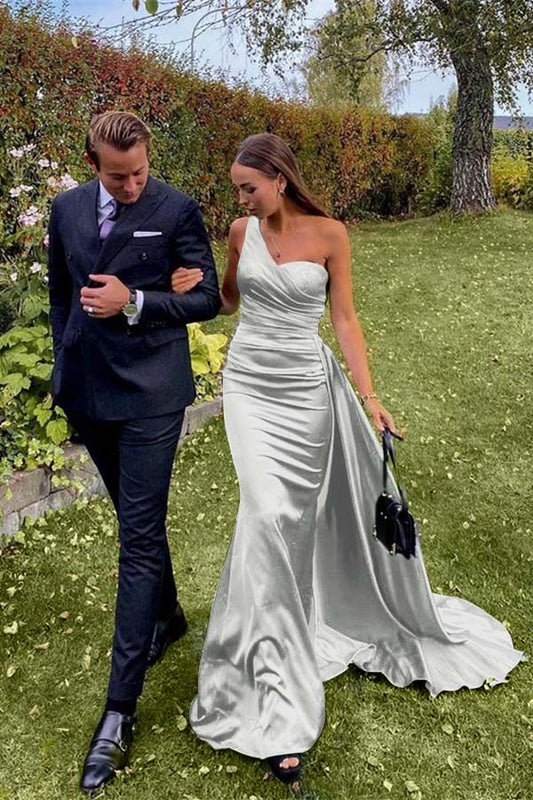 One Shoulder Green Prom Dress Long