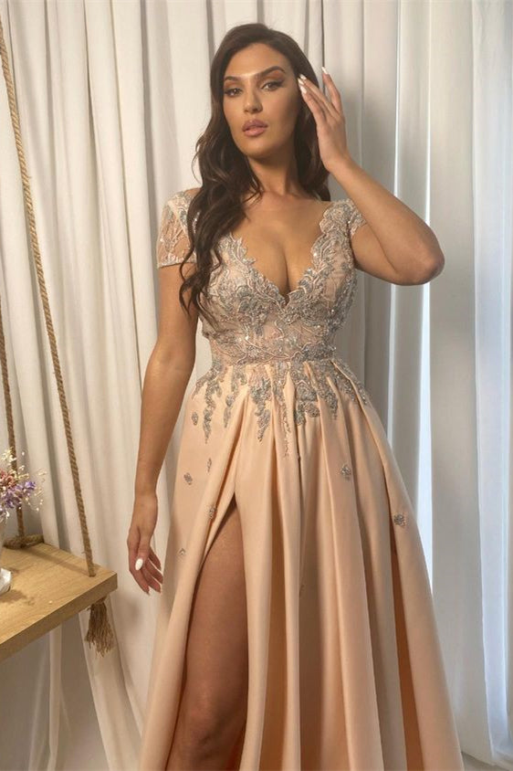 V Neck A Line Evening Dress With Slit Pregnancy
