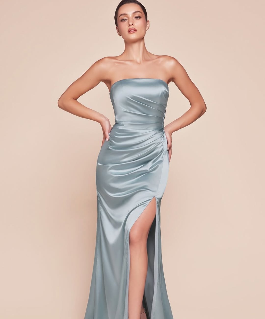 Simple Red Sleeveless Strapless Mermaid Pleated Prom Dress