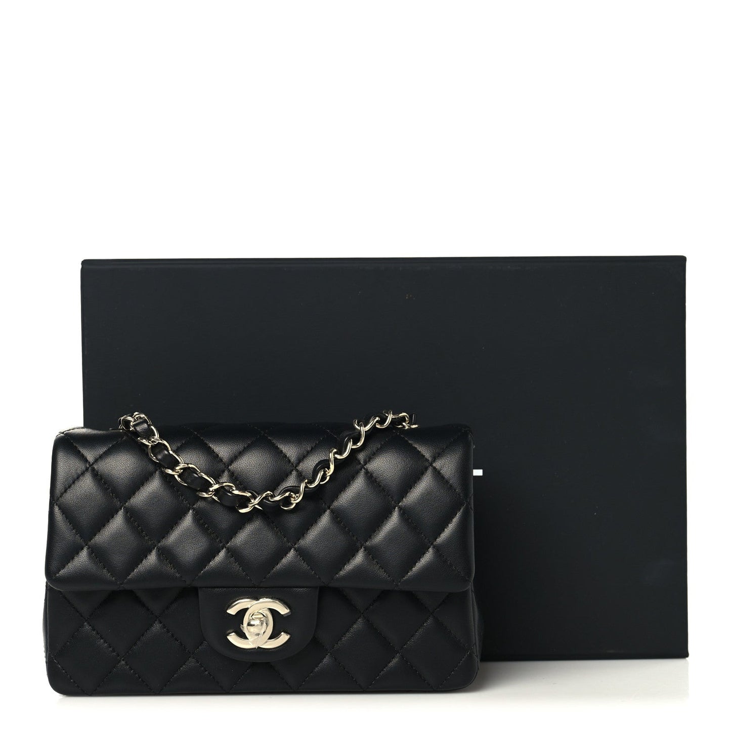 Lambskin Quilted Mini Rectangular Flap Black