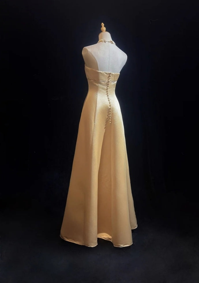 Chic Champagne Bridesmaid Dress Satin Sheath Evening Dress Sleeveless DP05208
