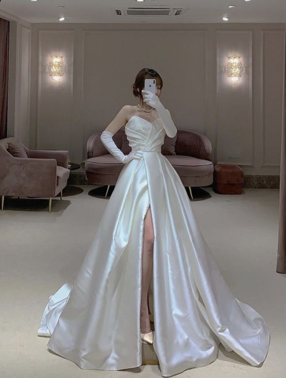 Simple Wedding Dress, White Prom Dress fg3380