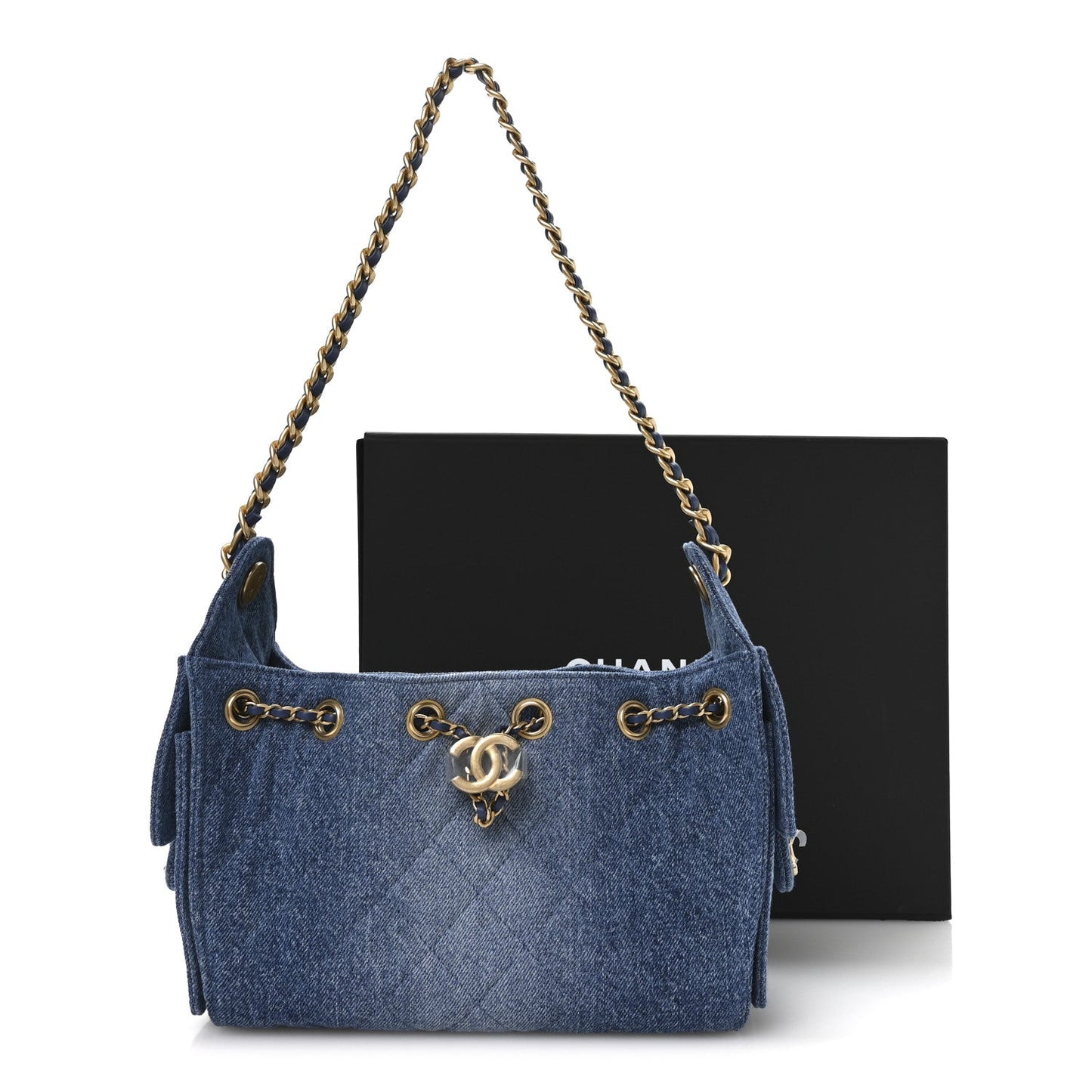 Washed Denim Quilted Mini Chanel 25 Handbag Blue