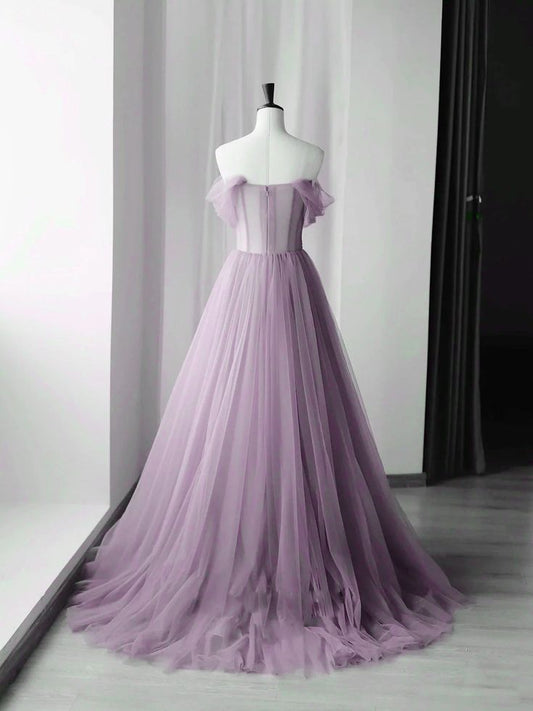 A-line Off-the-shoulder Appliques Tulle Long Evening Dress Prom Dress SH1653