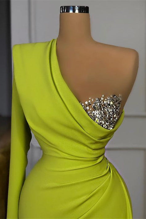 Mermaid One Shoulder Elegant Sequins Prom Dress With Long Sleeve