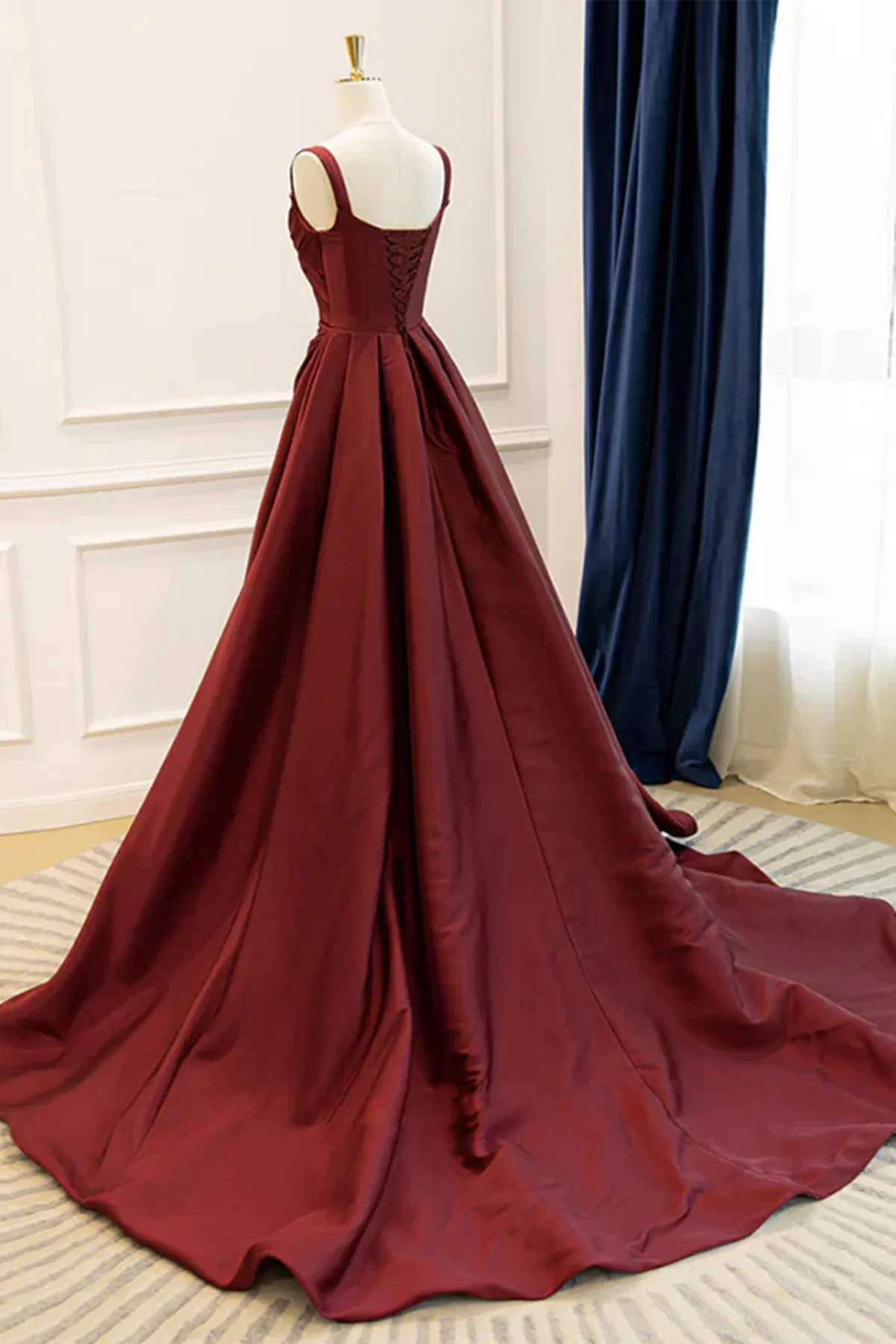 Wine Red Taffeta Straps Party Dress Prom Dress, Wine Red A-line Evening Dress fg8722
