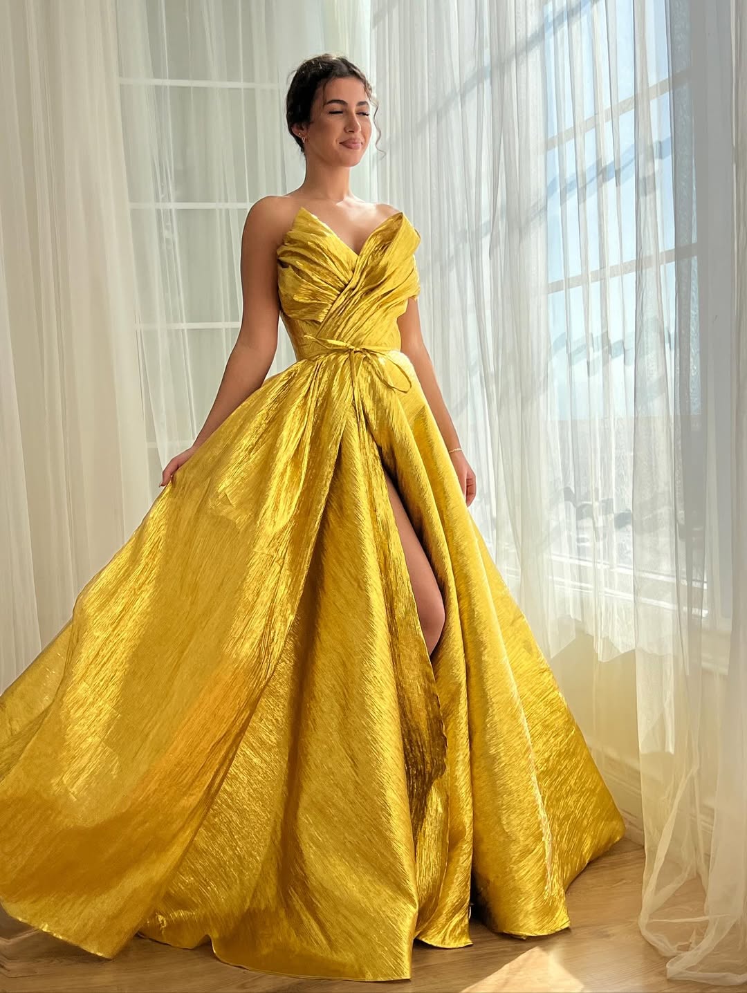 Chic Sleeveless V Neck Strapless A Line Slit Prom Dress