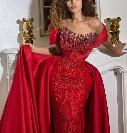 Sexy Off-shoulder Bodycon Long Prom Dressesï¼_eaded Tulle Burgundy Evening Dresses ED05326